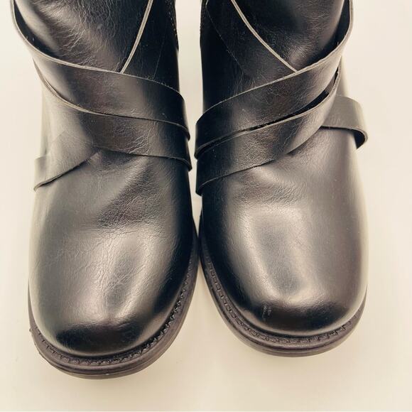 Pierre Dumas black moto strappy block heel ankle booties 9 - Picture 5 of 8